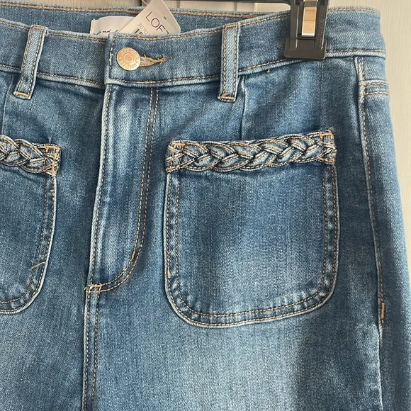 LOFT Kick Flare Crop Jeans with Braided Patch Pockets Size 27/4 NWT - Picture 4 of 10